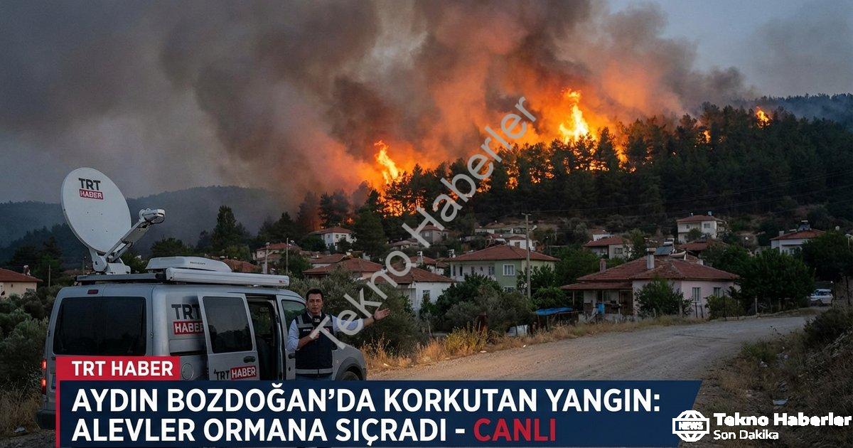 "Aydın Bozdoğan'da Korkutan Yangın: Alevler Ormana Sıçradı" başlıklı haber için fotorealistik, profe