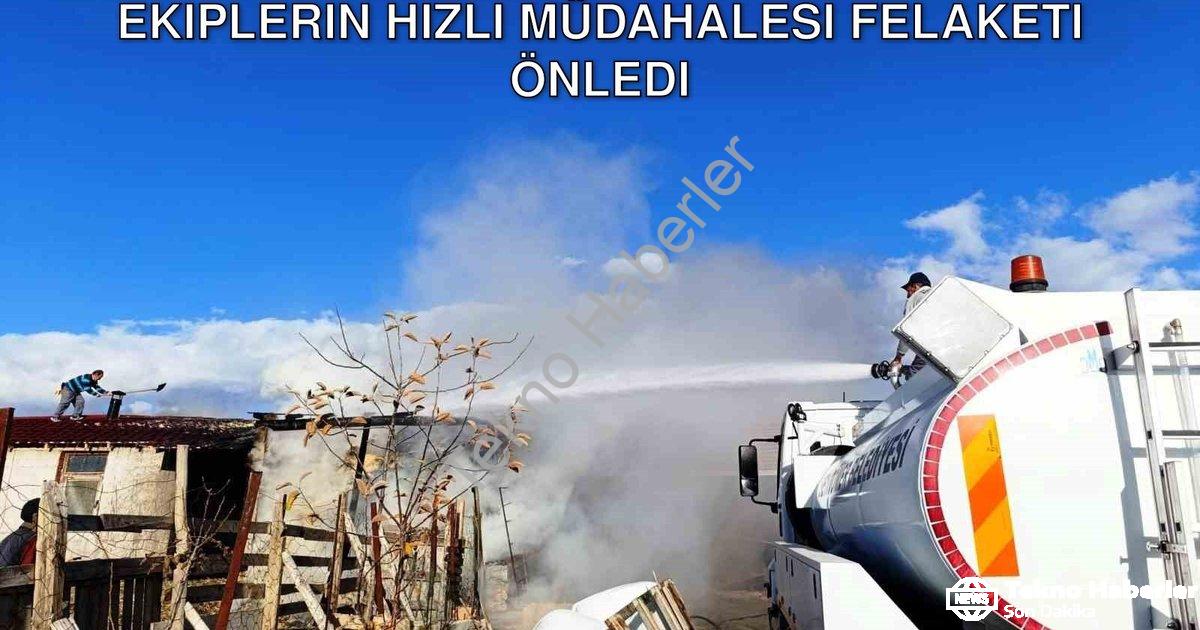 "Kütahya Seyitömer'de Ahır Yangını: Ekiplerin Hızlı Müdahalesi Felaketi Önledi" başlıklı haber için